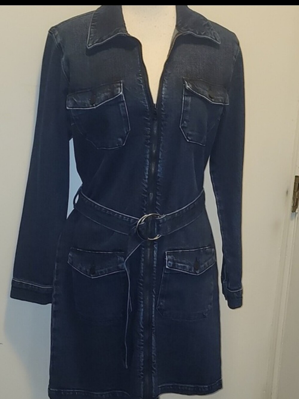 Rails Jefferson Jean Denim Zip Up Mini Dress Long Sleeve Size Large Y2K - Picture 3 of 9